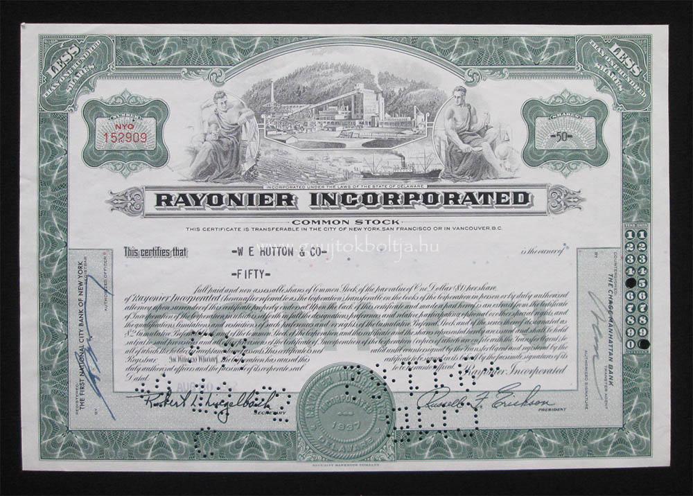 Rayonier Incorporated 50 részvény 1962